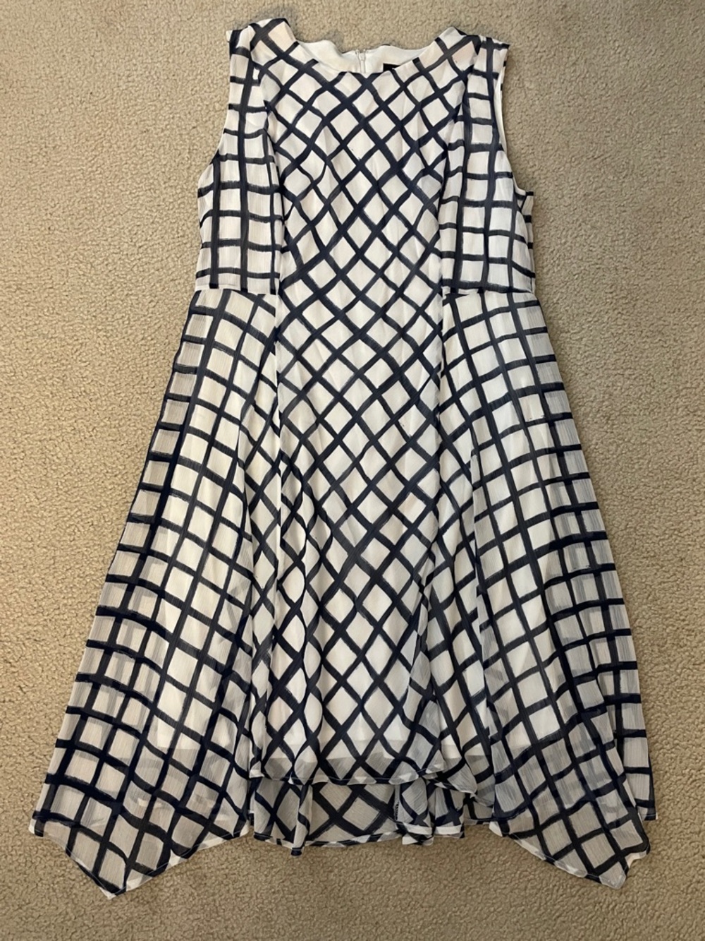 Vintage DKNY White Checkered Flare Dress, Size 16 NWT